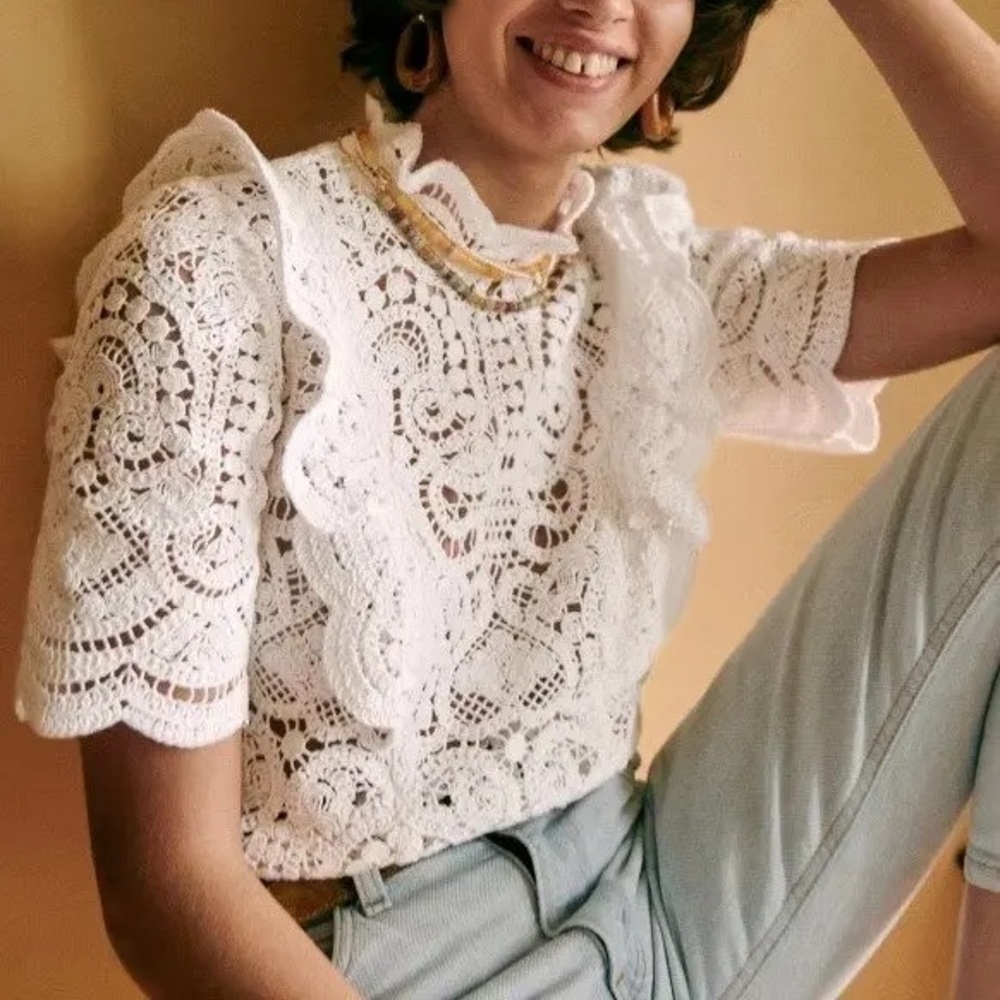 Sezane Paulette Lace Blouse NWT sz 6/38